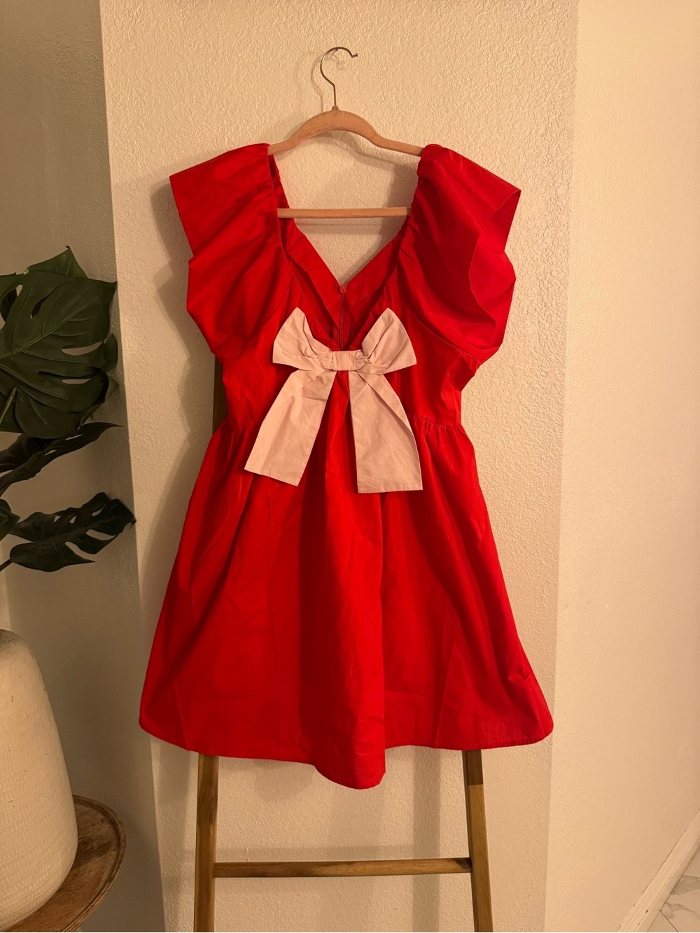 Red Mini Dress with Cream Bow Perfect Coquette Girl Baby Doll Dress Size Small
